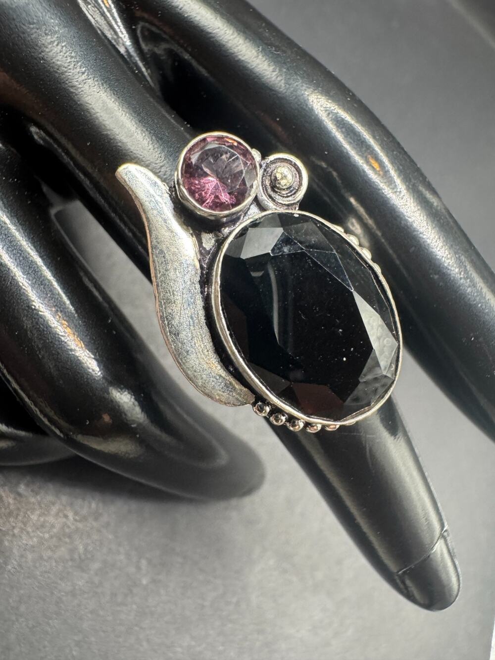 Vtg 925 Sterling Silver Black Onyx Purple Amethyst Cocktail Band Ring Sz 7